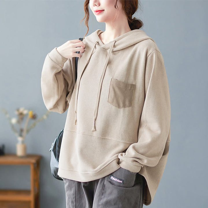 Felpa con cappuccio da donna a maniche lunghe in cotone con tasca decorativa e motivo Buddha Stones Fall Tinta unita - Beige - US8-10, UK/AU12-14, EU40-42 (2XL) - image 25