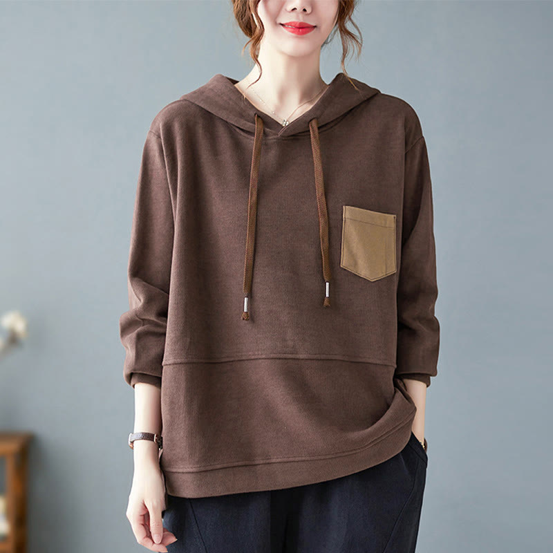 Felpa con cappuccio da donna a maniche lunghe in cotone con tasca decorativa e motivo Buddha Stones Fall Tinta unita - Marrone sella - US8-10, UK/AU12-14, EU40-42 (2XL) - image 0