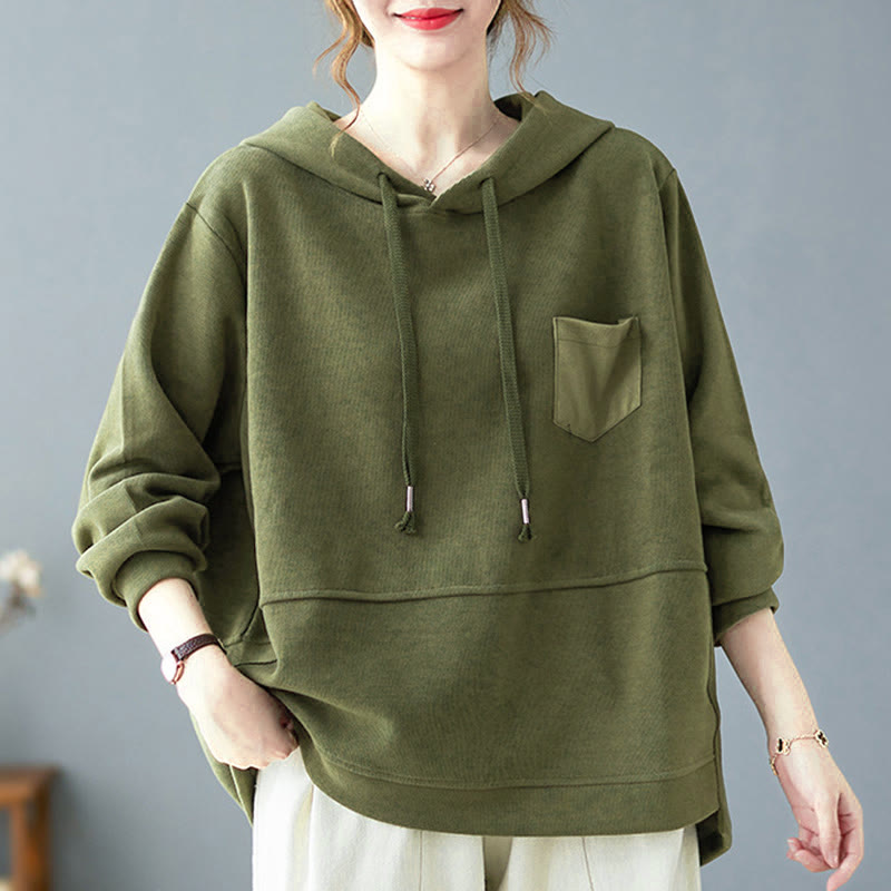 Felpa con cappuccio da donna a maniche lunghe in cotone con tasca decorativa e motivo Buddha Stones Fall Tinta unita - Verde Mare Scuro - US8-10, UK/AU12-14, EU40-42 (2XL) - image 8