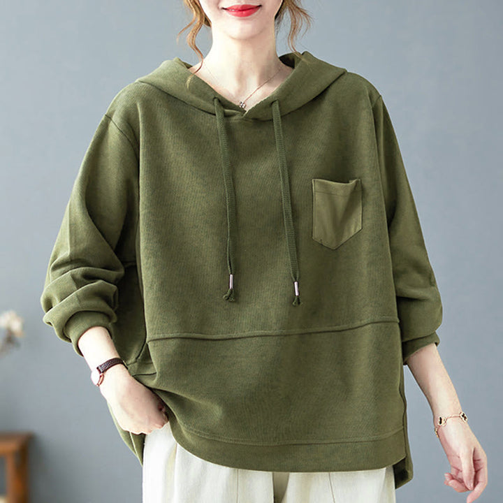 Felpa con cappuccio da donna a maniche lunghe in cotone con tasca decorativa e motivo Buddha Stones Fall Tinta unita - Verde Mare Scuro - US8-10, UK/AU12-14, EU40-42 (2XL) - image 8