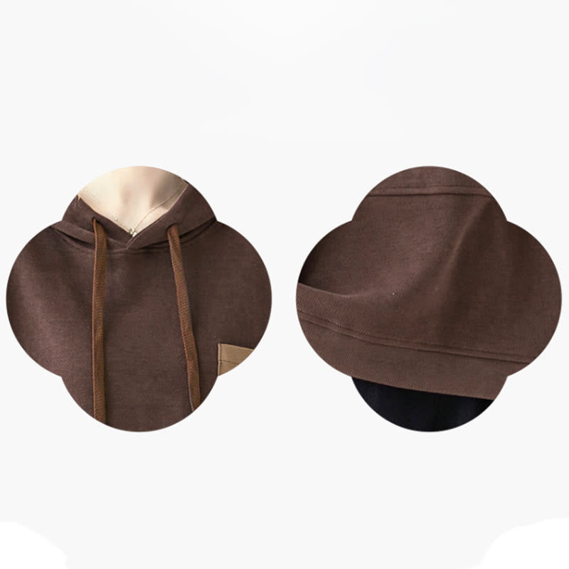 Felpa con cappuccio da donna a maniche lunghe in cotone con tasca decorativa e motivo Buddha Stones Fall Tinta unita - image 7