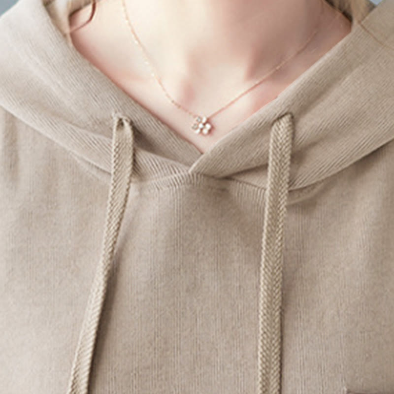 Felpa con cappuccio da donna a maniche lunghe in cotone con tasca decorativa e motivo Buddha Stones Fall Tinta unita - image 34