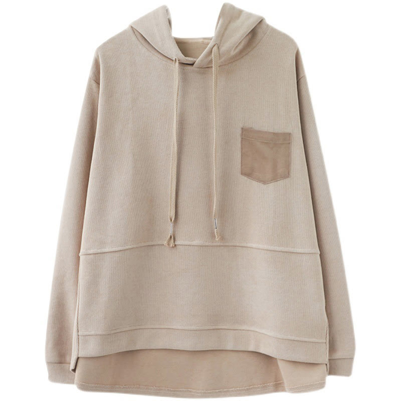 Felpa con cappuccio da donna a maniche lunghe in cotone con tasca decorativa e motivo Buddha Stones Fall Tinta unita - image 32