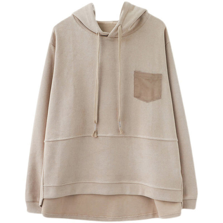 Felpa con cappuccio da donna a maniche lunghe in cotone con tasca decorativa e motivo Buddha Stones Fall Tinta unita - image 32