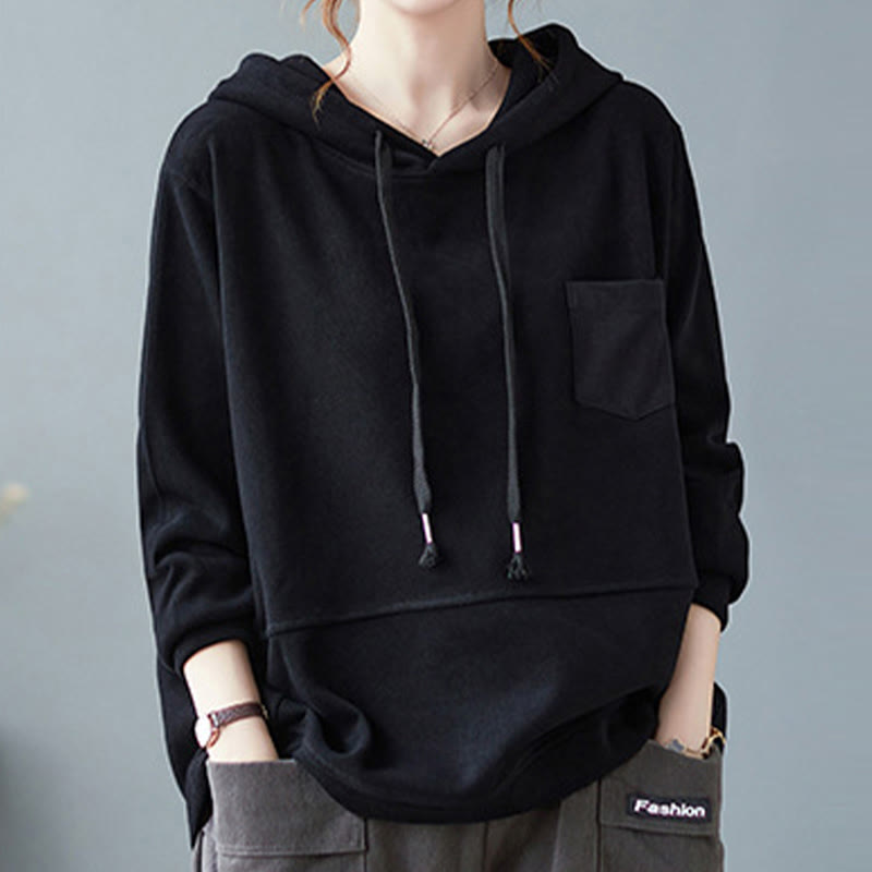 Felpa con cappuccio da donna a maniche lunghe in cotone con tasca decorativa e motivo Buddha Stones Fall Tinta unita - image 19