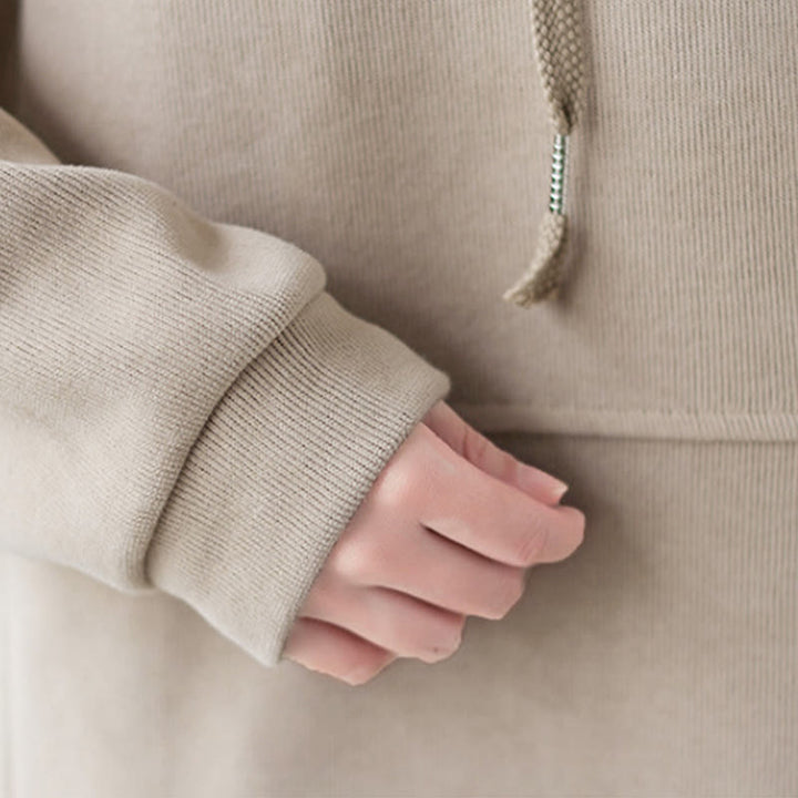 Felpa con cappuccio da donna a maniche lunghe in cotone con tasca decorativa e motivo Buddha Stones Fall Tinta unita - image 38