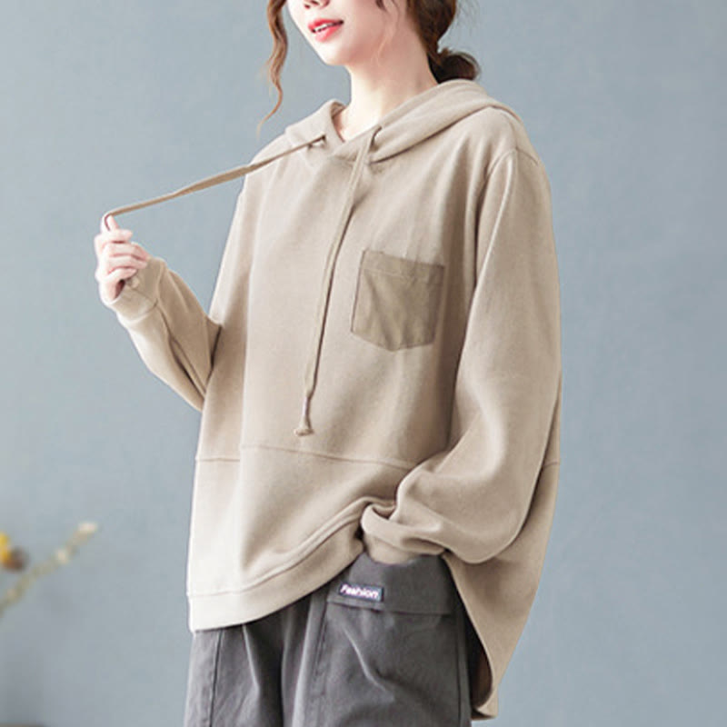 Felpa con cappuccio da donna a maniche lunghe in cotone con tasca decorativa e motivo Buddha Stones Fall Tinta unita - image 28