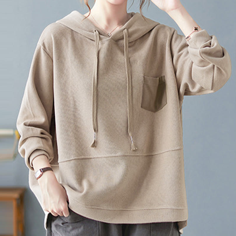 Felpa con cappuccio da donna a maniche lunghe in cotone con tasca decorativa e motivo Buddha Stones Fall Tinta unita - image 30