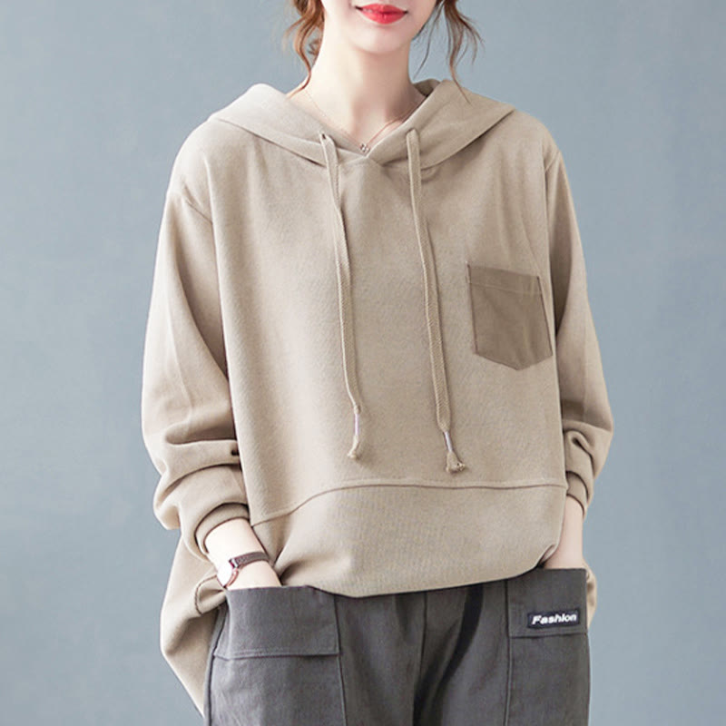 Felpa con cappuccio da donna a maniche lunghe in cotone con tasca decorativa e motivo Buddha Stones Fall Tinta unita - image 29