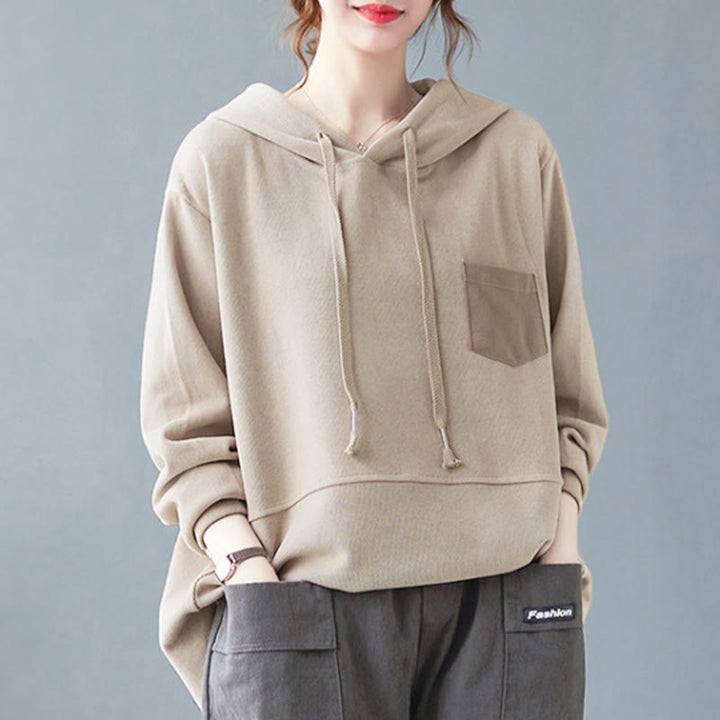 Felpa con cappuccio da donna a maniche lunghe in cotone con tasca decorativa e motivo Buddha Stones Fall Tinta unita - image 29