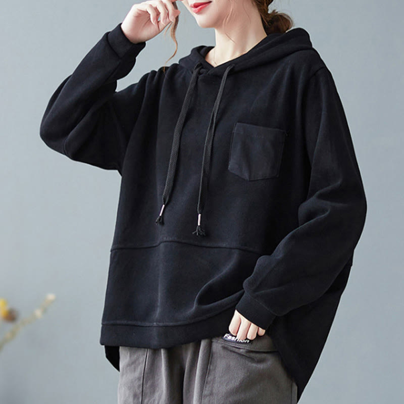 Felpa con cappuccio da donna a maniche lunghe in cotone con tasca decorativa e motivo Buddha Stones Fall Tinta unita - image 23