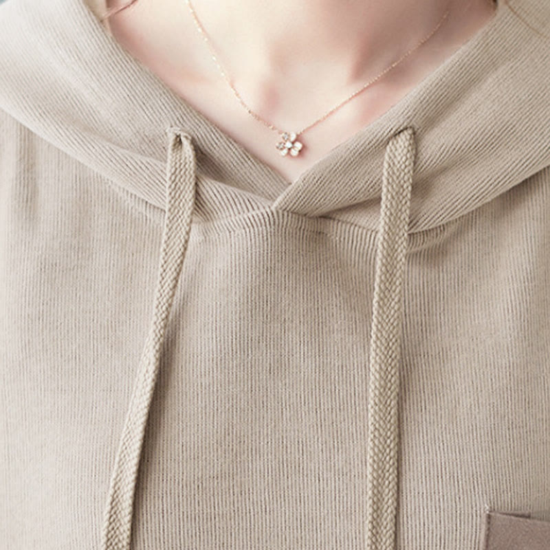 Felpa con cappuccio da donna a maniche lunghe in cotone con tasca decorativa e motivo Buddha Stones Fall Tinta unita - image 33