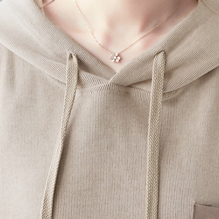 Felpa con cappuccio da donna a maniche lunghe in cotone con tasca decorativa e motivo Buddha Stones Fall Tinta unita - image 33