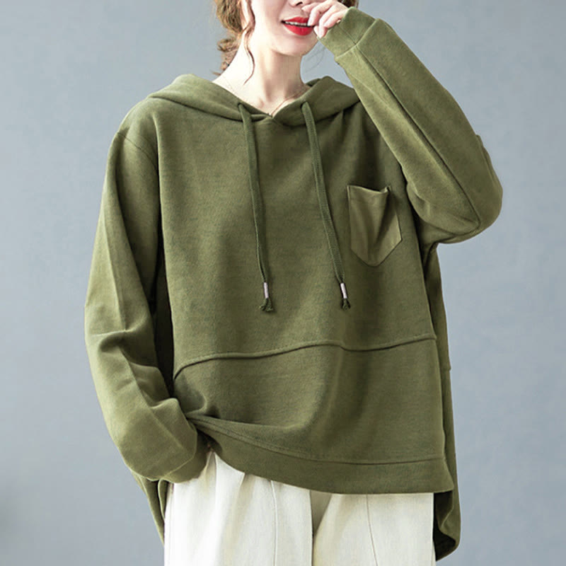 Felpa con cappuccio da donna a maniche lunghe in cotone con tasca decorativa e motivo Buddha Stones Fall Tinta unita - image 13