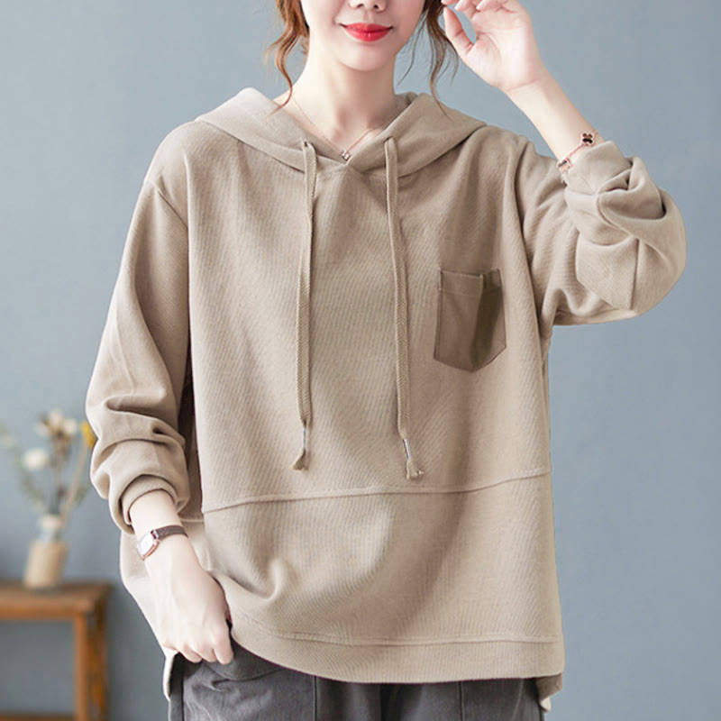 Felpa con cappuccio da donna a maniche lunghe in cotone con tasca decorativa e motivo Buddha Stones Fall Tinta unita - image 27