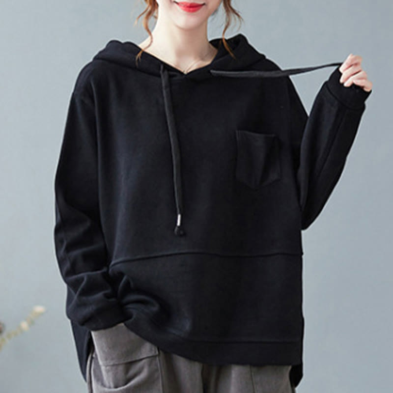 Felpa con cappuccio da donna a maniche lunghe in cotone con tasca decorativa e motivo Buddha Stones Fall Tinta unita - image 20