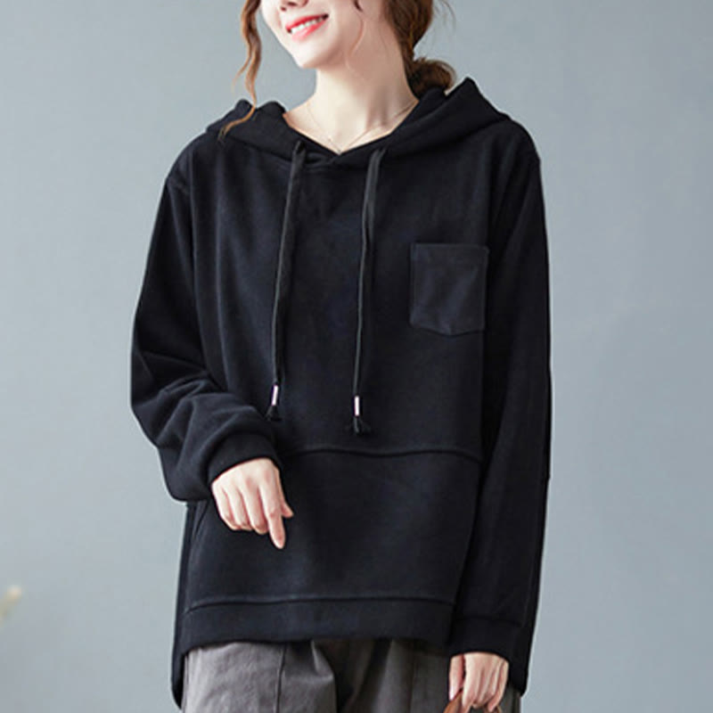 Felpa con cappuccio da donna a maniche lunghe in cotone con tasca decorativa e motivo Buddha Stones Fall Tinta unita - image 22