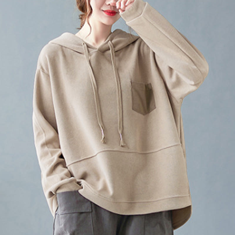 Felpa con cappuccio da donna a maniche lunghe in cotone con tasca decorativa e motivo Buddha Stones Fall Tinta unita - image 26