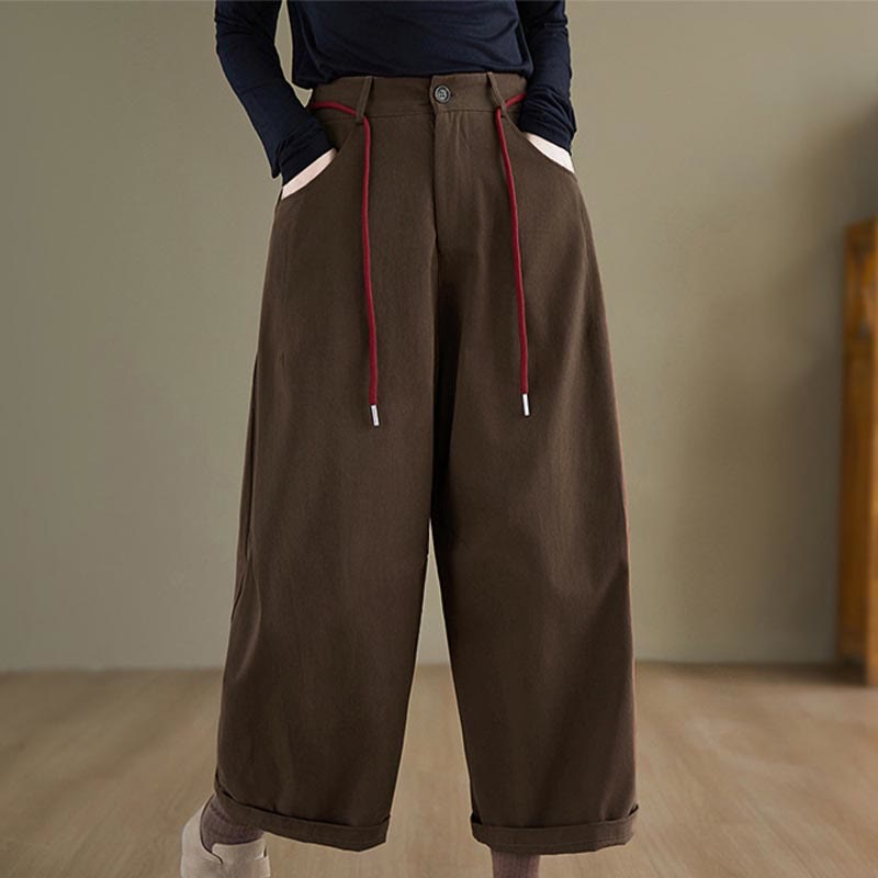 Pantaloni casual da donna Buddha Stones in cotone semplice, lunghezza 7-8, con tasche - Marrone sella - US8-10, UK/AU12-14, EU40-42 (2XL) - image 7