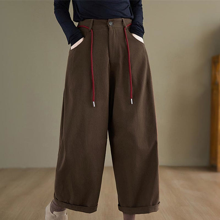 Pantaloni casual da donna Buddha Stones in cotone semplice, lunghezza 7-8, con tasche - Marrone sella - US8-10, UK/AU12-14, EU40-42 (2XL) - image 7