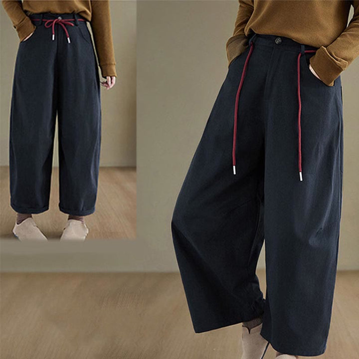 Pantaloni casual da donna Buddha Stones in cotone semplice, lunghezza 7-8, con tasche - image 3
