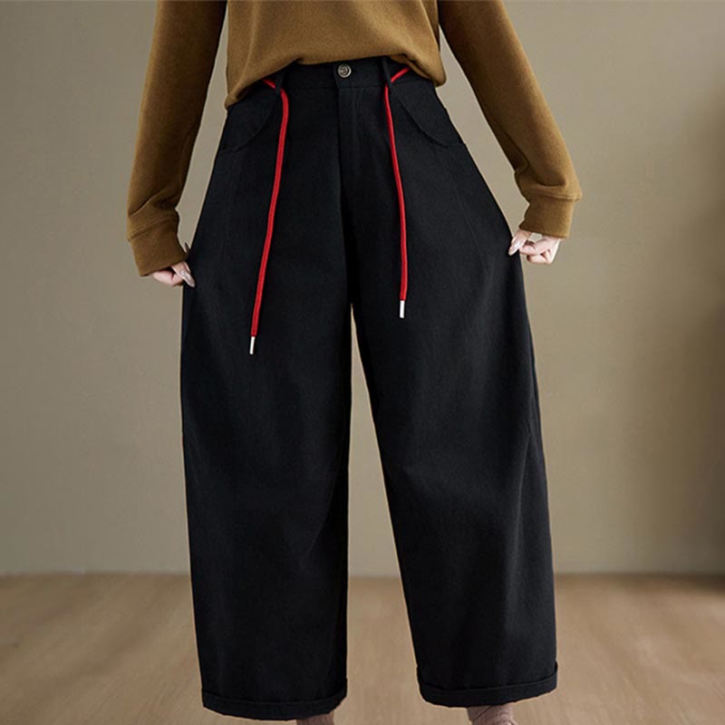 Pantaloni casual da donna Buddha Stones in cotone semplice, lunghezza 7-8, con tasche - image 12