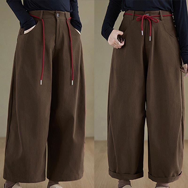 Pantaloni casual da donna Buddha Stones in cotone semplice, lunghezza 7-8, con tasche - image 10