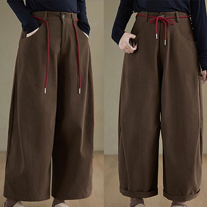 Pantaloni casual da donna Buddha Stones in cotone semplice, lunghezza 7-8, con tasche - image 10