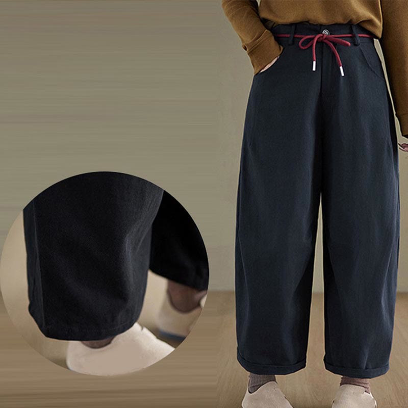 Pantaloni casual da donna Buddha Stones in cotone semplice, lunghezza 7-8, con tasche - image 6