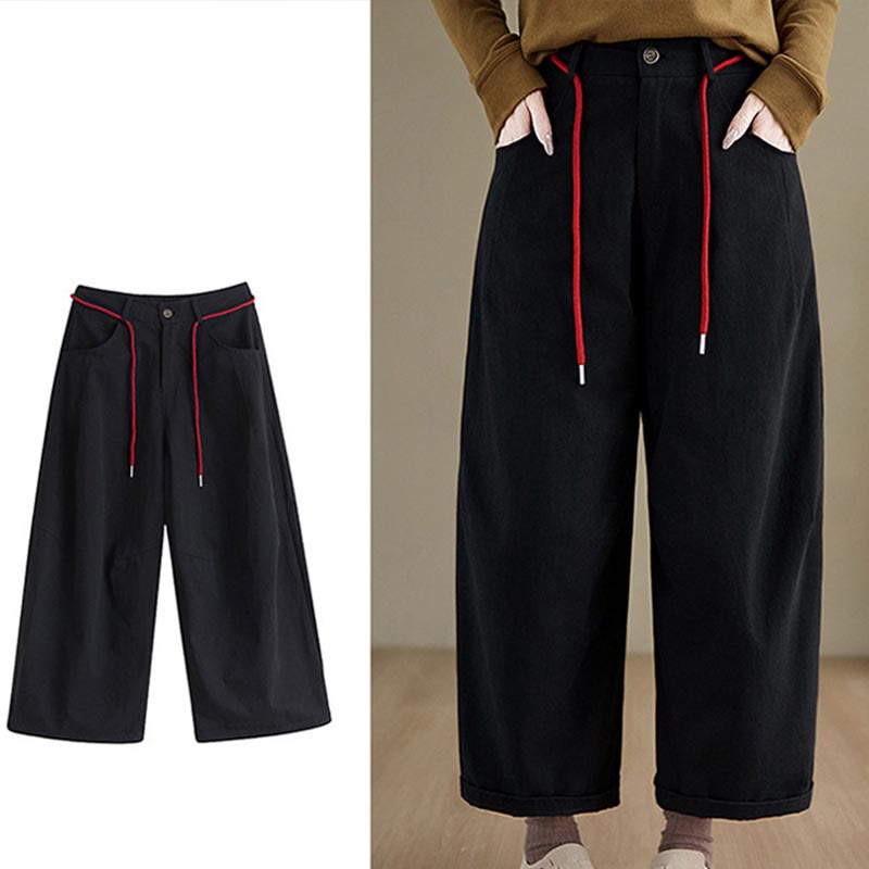 Pantaloni casual da donna Buddha Stones in cotone semplice, lunghezza 7-8, con tasche - image 14