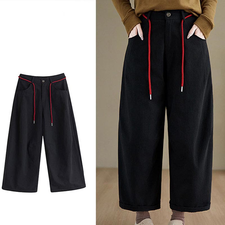 Pantaloni casual da donna Buddha Stones in cotone semplice, lunghezza 7-8, con tasche - image 14
