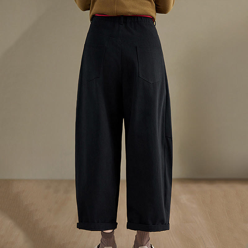 Pantaloni casual da donna Buddha Stones in cotone semplice, lunghezza 7-8, con tasche - image 15