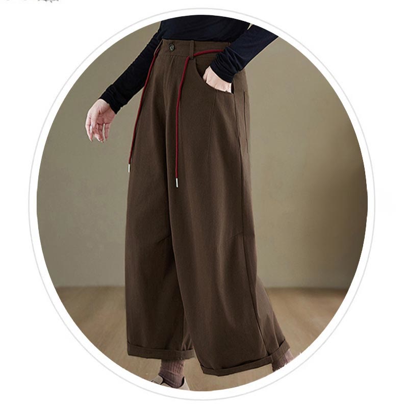 Pantaloni casual da donna Buddha Stones in cotone semplice, lunghezza 7-8, con tasche - image 9