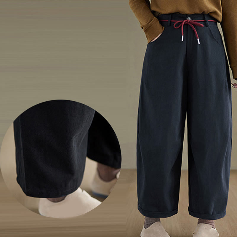 Pantaloni casual da donna Buddha Stones in cotone semplice, lunghezza 7-8, con tasche - image 5