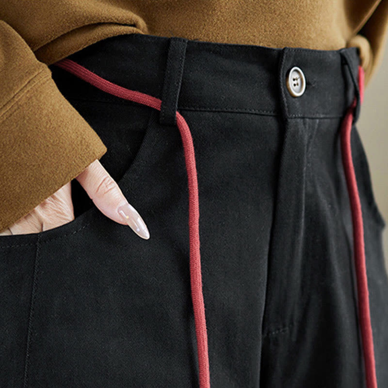 Pantaloni casual da donna Buddha Stones in cotone semplice, lunghezza 7-8, con tasche - image 18