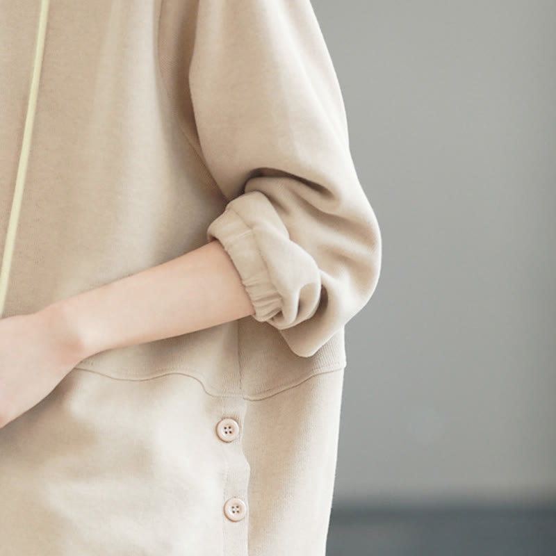 Felpa con cappuccio da donna a maniche lunghe in cotone con bottoni laterali e tinta unita Buddha Stones Fall - image 8