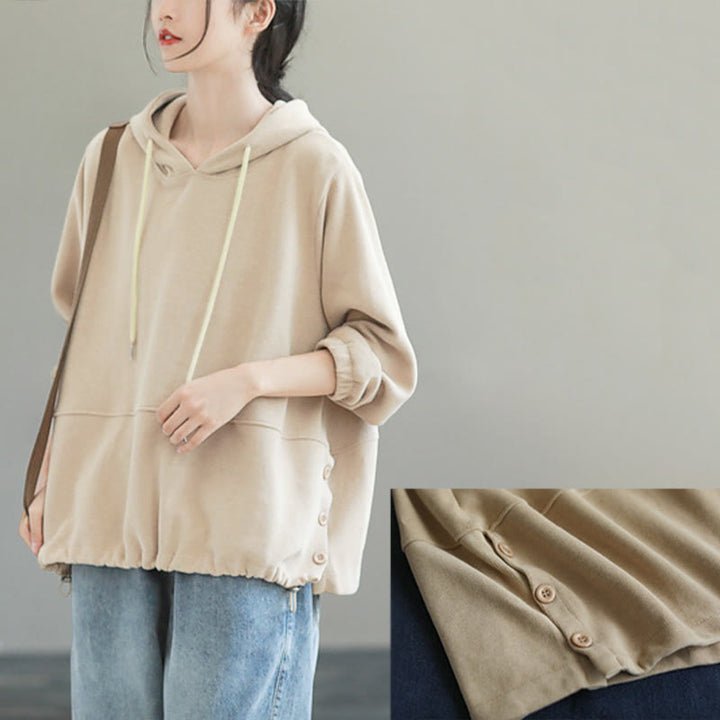 Felpa con cappuccio da donna a maniche lunghe in cotone con bottoni laterali e tinta unita Buddha Stones Fall - image 6