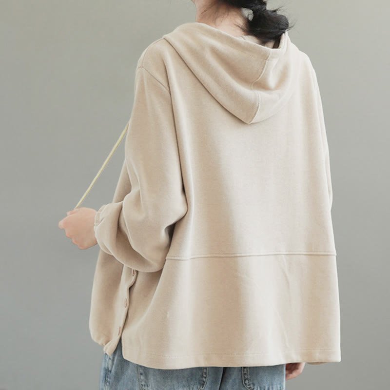 Felpa con cappuccio da donna a maniche lunghe in cotone con bottoni laterali e tinta unita Buddha Stones Fall - image 4