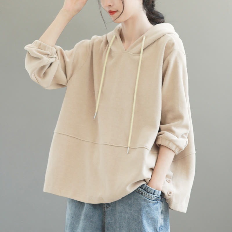 Felpa con cappuccio da donna a maniche lunghe in cotone con bottoni laterali e tinta unita Buddha Stones Fall - image 3