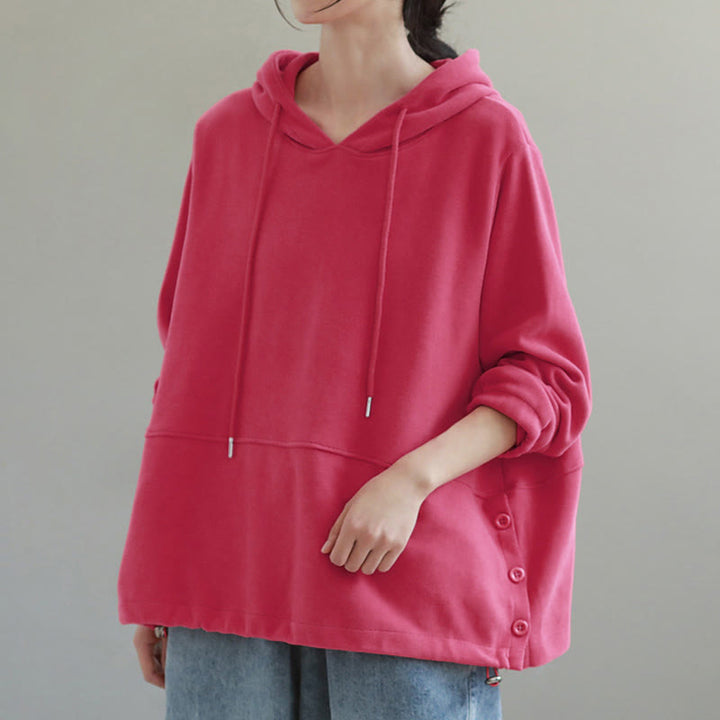 Felpa con cappuccio da donna a maniche lunghe in cotone con bottoni laterali e tinta unita Buddha Stones Fall - Rosa intenso - US8-10, UK/AU12-14, EU40-42 (2XL) - image 10