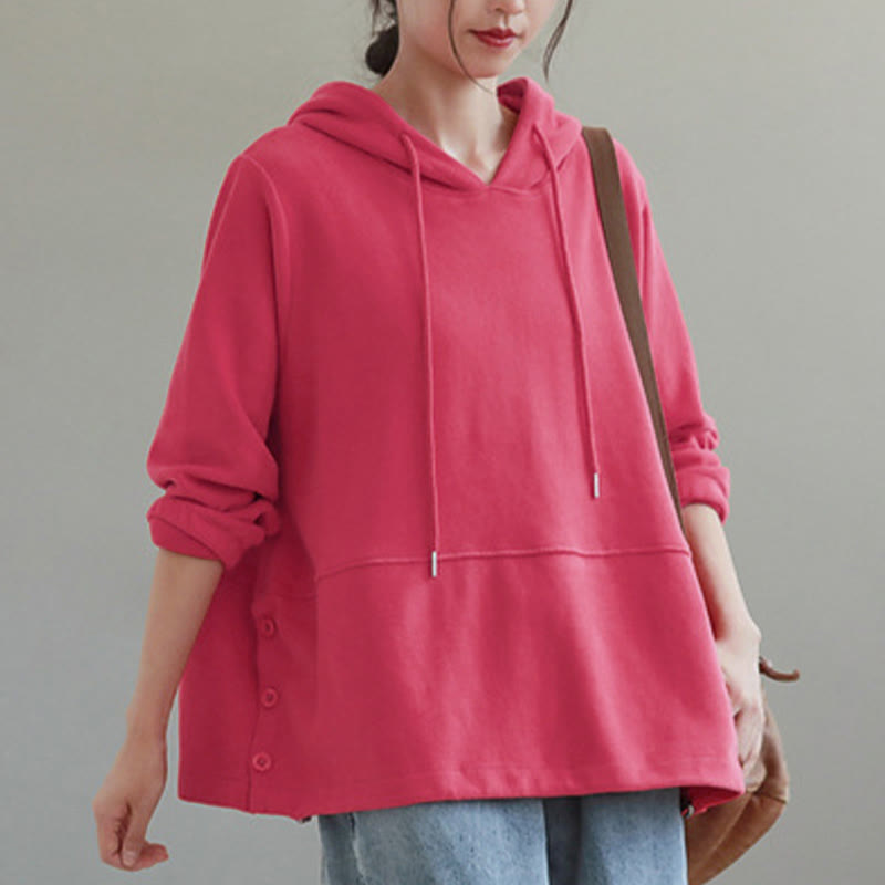 Felpa con cappuccio da donna a maniche lunghe in cotone con bottoni laterali e tinta unita Buddha Stones Fall - image 12