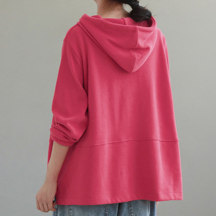 Felpa con cappuccio da donna a maniche lunghe in cotone con bottoni laterali e tinta unita Buddha Stones Fall - image 13