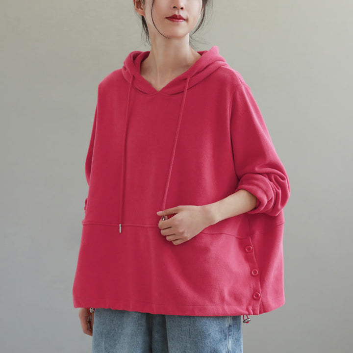 Felpa con cappuccio da donna a maniche lunghe in cotone con bottoni laterali e tinta unita Buddha Stones Fall - image 15