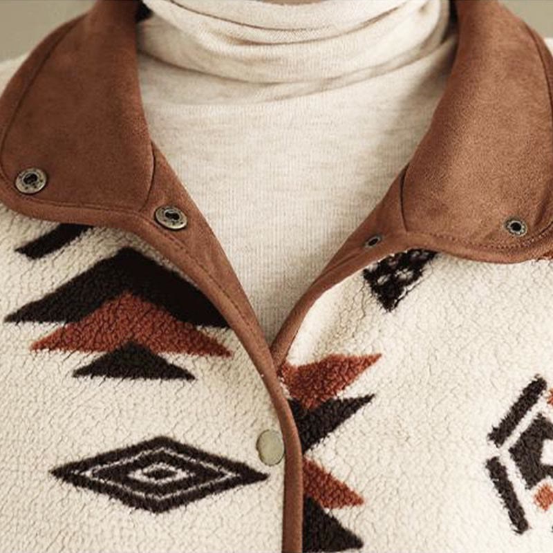 Giacca da donna in cotone a maniche lunghe con bottoni, motivo geometrico, autunno inverno, motivo Buddha Stones  - image 9