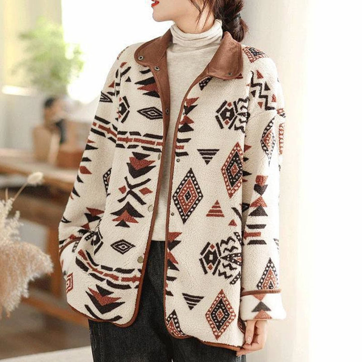 Giacca da donna in cotone a maniche lunghe con bottoni, motivo geometrico, autunno inverno, motivo Buddha Stones  - image 5