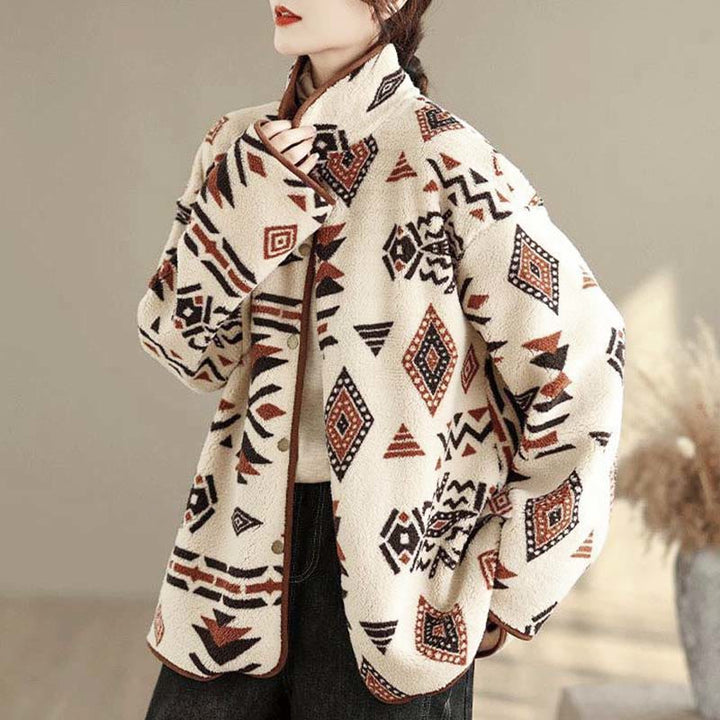 Giacca da donna in cotone a maniche lunghe con bottoni, motivo geometrico, autunno inverno, motivo Buddha Stones  - image 4