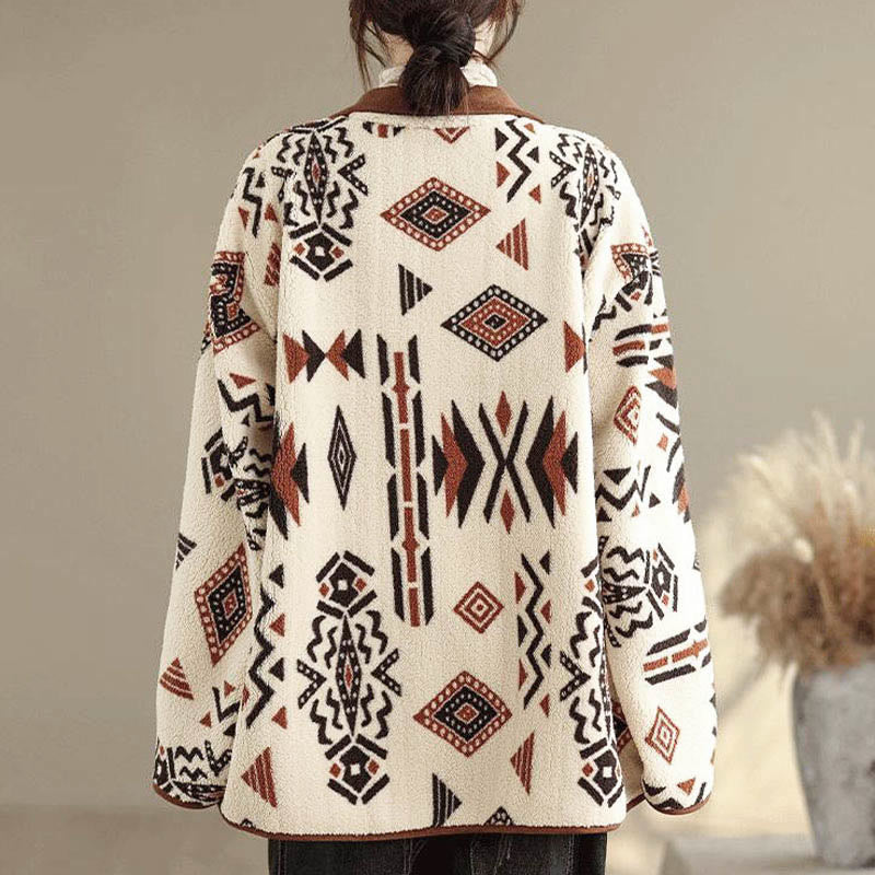 Giacca da donna in cotone a maniche lunghe con bottoni, motivo geometrico, autunno inverno, motivo Buddha Stones  - image 8
