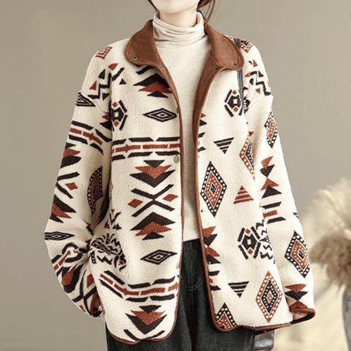 Giacca da donna in cotone a maniche lunghe con bottoni, motivo geometrico, autunno inverno, motivo Buddha Stones  - image 1