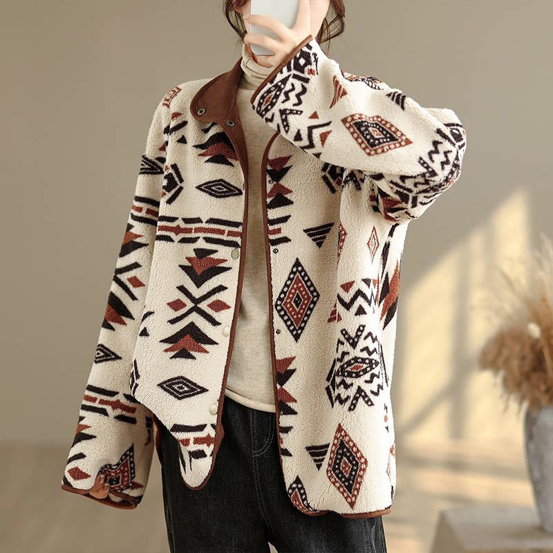 Giacca da donna in cotone a maniche lunghe con bottoni, motivo geometrico, autunno inverno, motivo Buddha Stones  - image 2