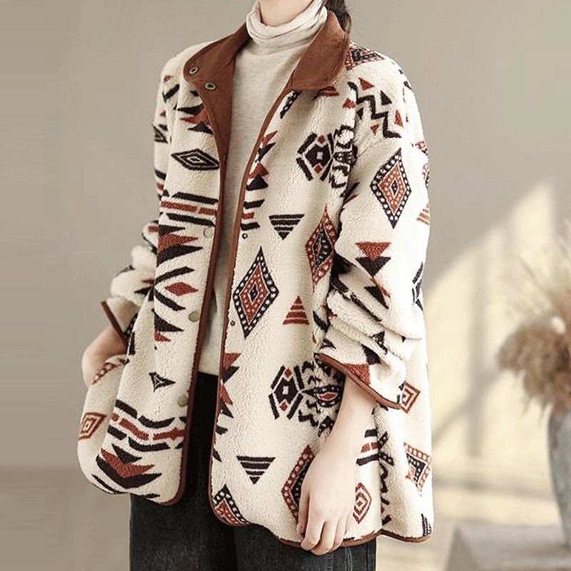 Giacca da donna in cotone a maniche lunghe con bottoni, motivo geometrico, autunno inverno, motivo Buddha Stones  - image 3